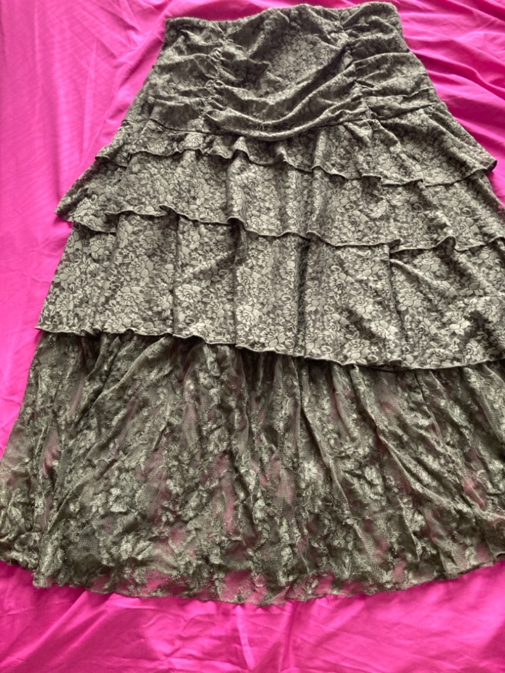 Tiered Lace Maxi Skirt in Olive
